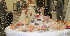Vintage Wedding sweets buffet table on a 5' round table